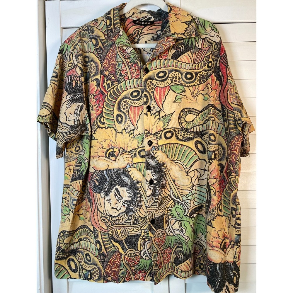 Mens Shirt Hawaiian Vibe Tiki Island Hula Taboo Voodoo Print | Sz L